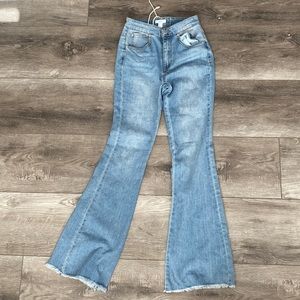 000s y2k forever21 flare light jean pants with white strings detailing